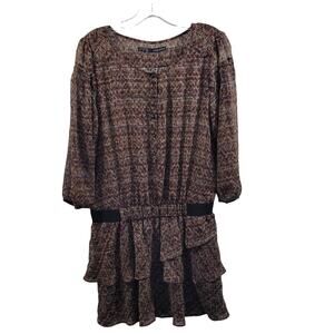 Vintage Zara Women's Basic Brown Mini Ruffle Dress 1990s Size M 9523-0425